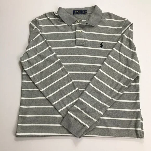 Polo Ralph Lauren Ruby XL Gray White Striped 1/4 Button Cotton Pullover - Picture 2 of 4